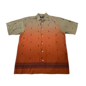 00122 - Urban Edge Mens L Gradient Button Up Short Sleeve Retro Streetwear Shirt